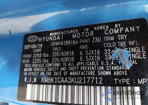 2019 Hyundai Kona Se z USA, uszkodzony, nr VIN KM8K1CAA3KU217712